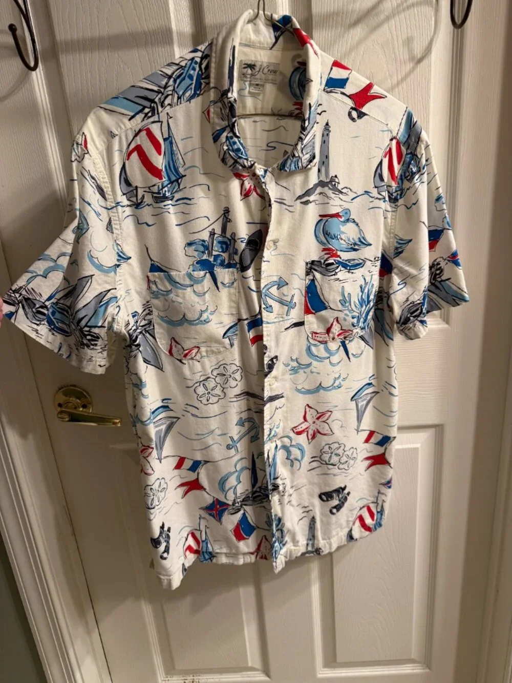 J. Crew Men's Short-Sleeved Shirt in Sailboat Print, Medium